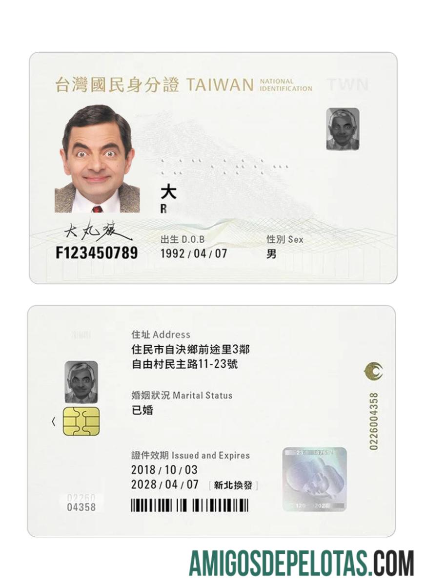 Cartão de identificação de Taiwan 2018 presente exemplo